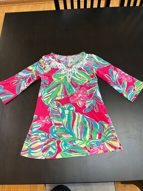 Lilly Pulitzer Girls Pink Tropical Leaf Print Tunic Dress